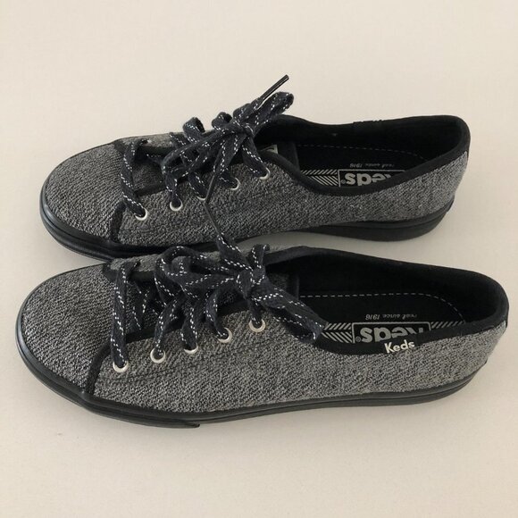 Keds Lace Up Sneakers with Canvas Silver Sparkle Uppers + Black Soles Size 7 - Picture 8 of 10